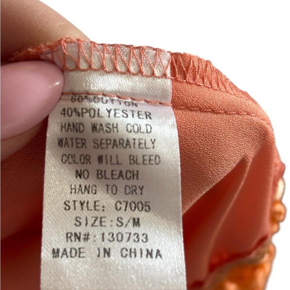 Umgee USA Kimono Cardigan S/M Coral Embroidered Fringe Hem Boho Open Front - Picture 6 of 6